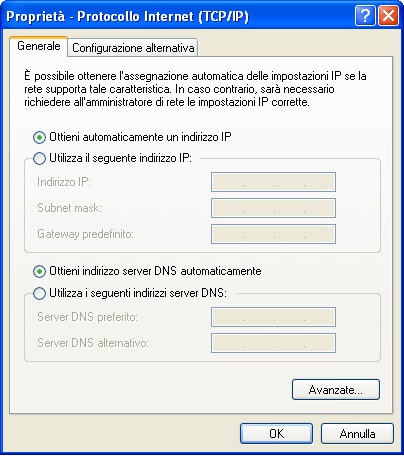 rete dinamica dhcp windows XP