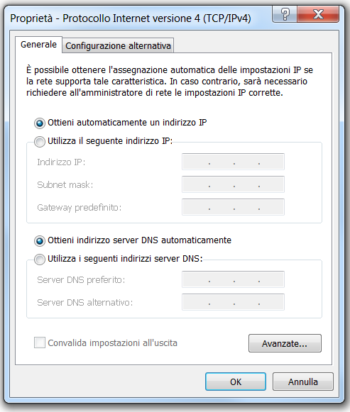 rete dinamica dhcp windows 7