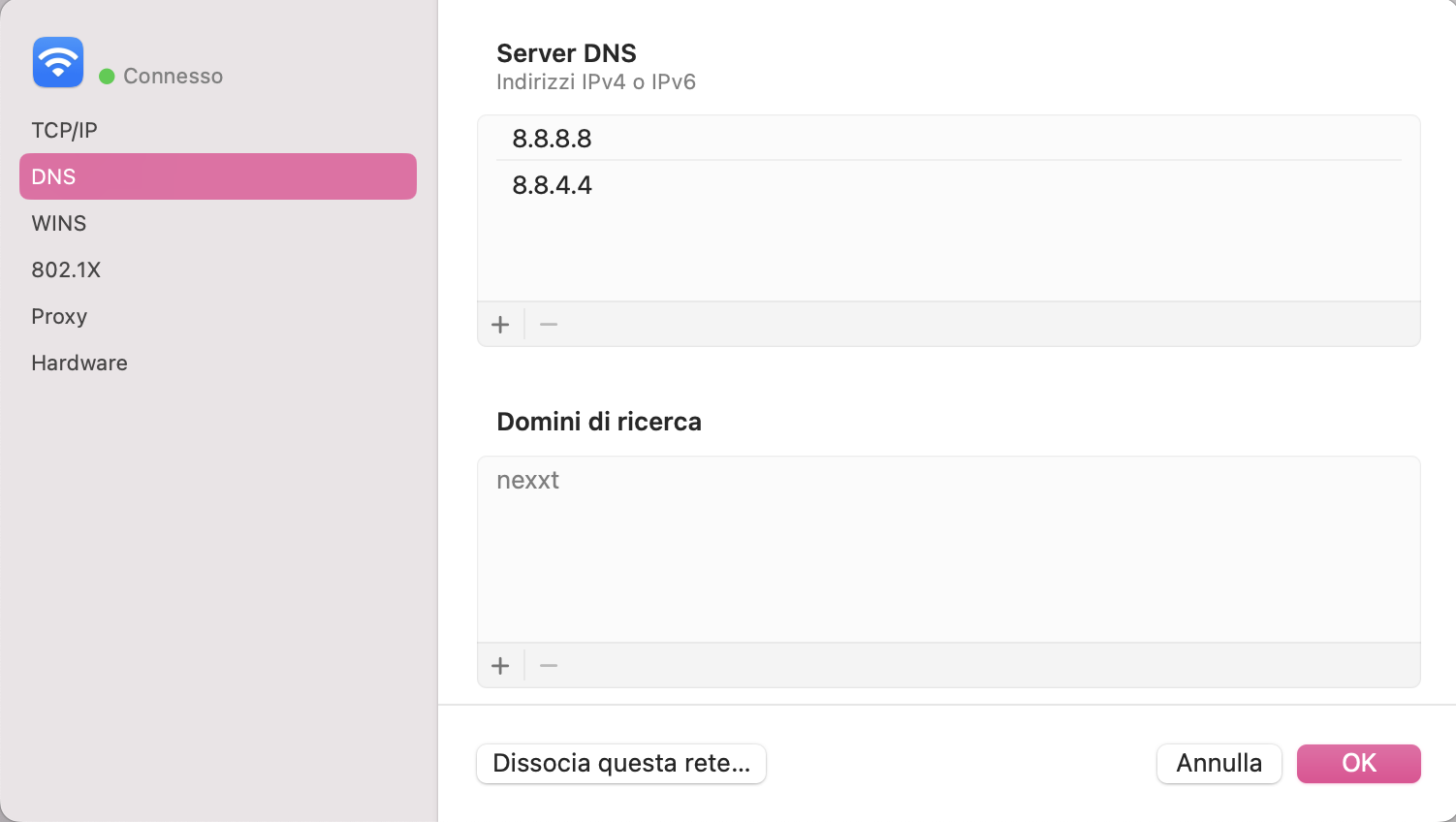 cambio server DNS macOS