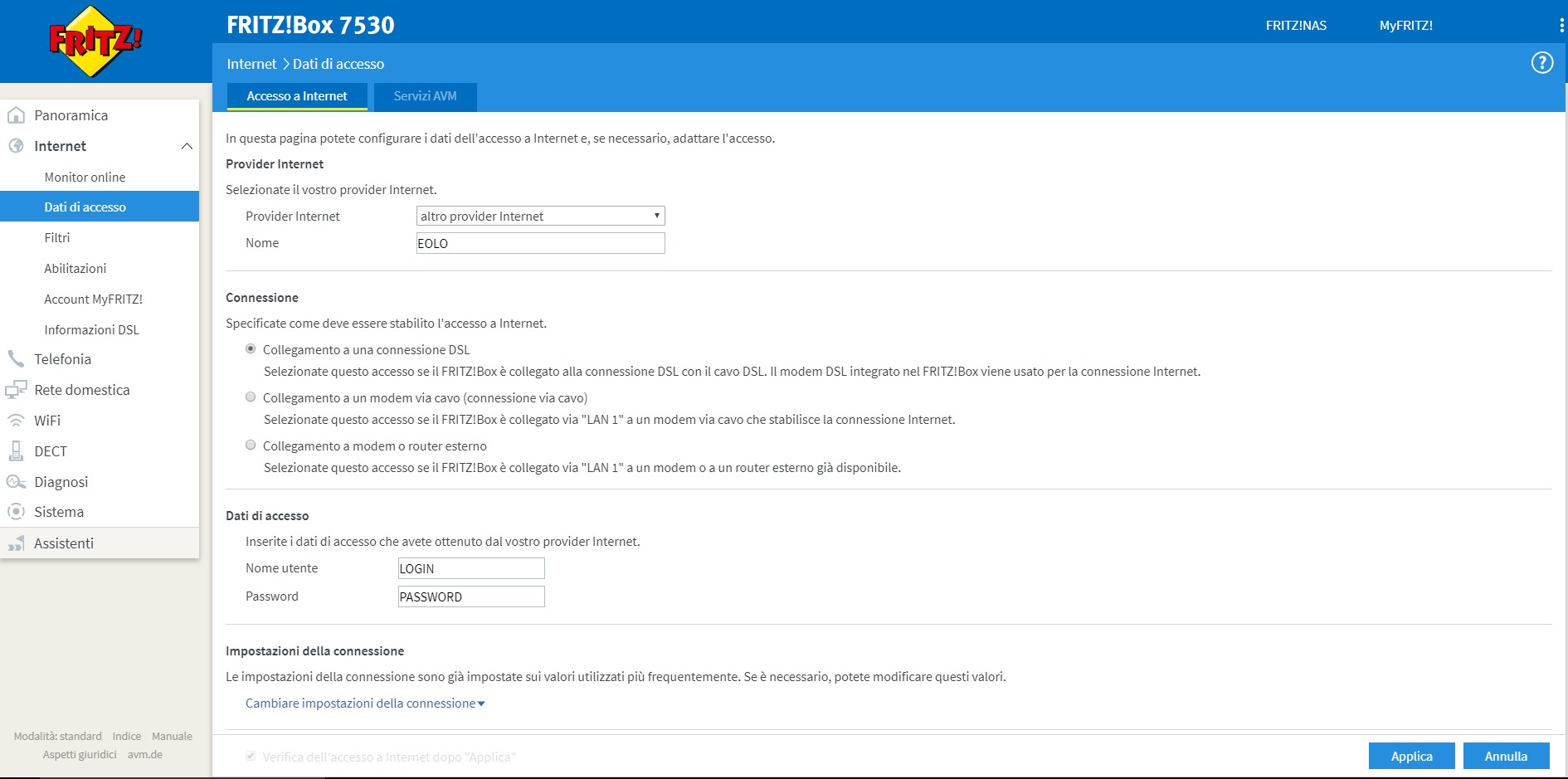 Configurare EOLO Super Fibra