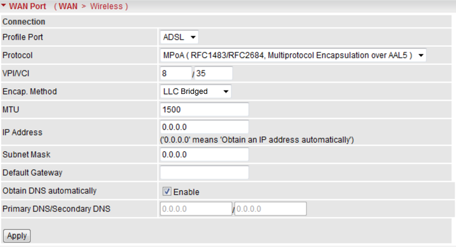 EOLO formula ADSL Ethernet IP