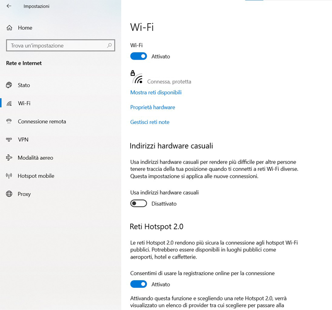 wifi desktop windows indirizzo IP