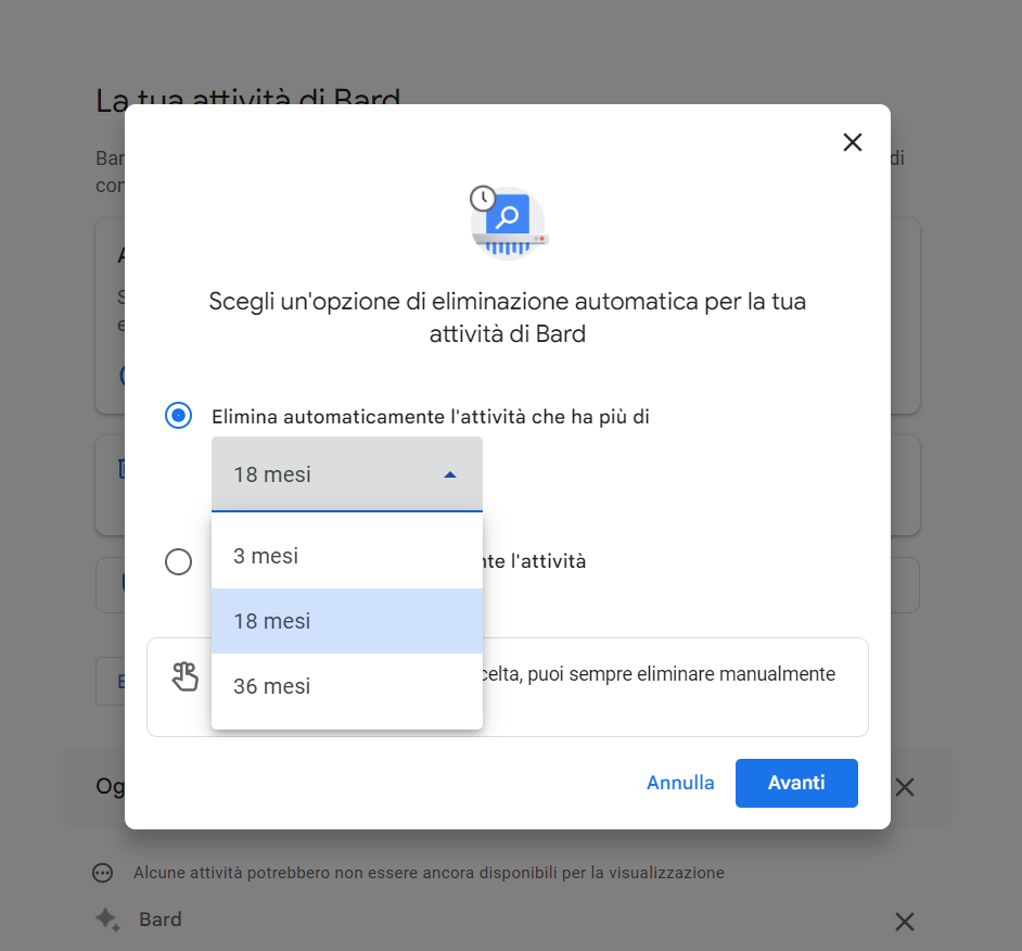 schermata privacy Google Bard