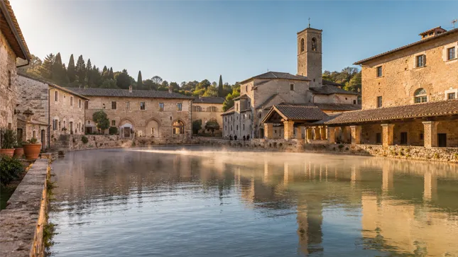 Bagno Vignoni (Toscana), il borgo con la piscina termale al posto della piazza