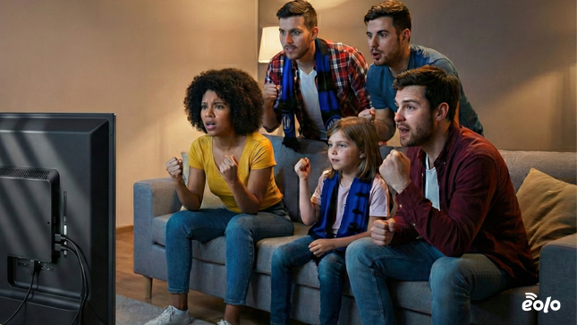 gruppo di persone guarda la partita in tv