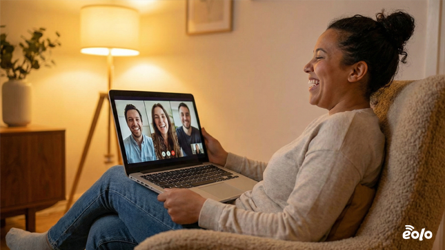 donna sul divano videochiamata