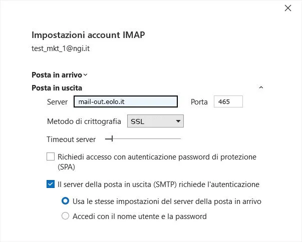 Impostazioni account SMTP Outlook