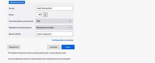 Configura account SMTP Thunderbird