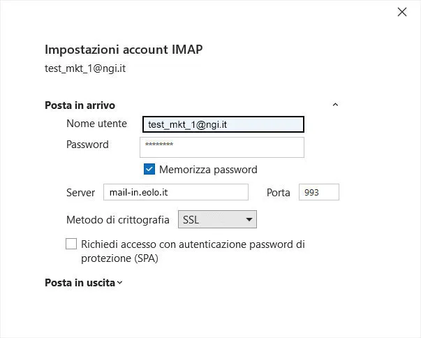 Impostazioni account IMAP Outlook