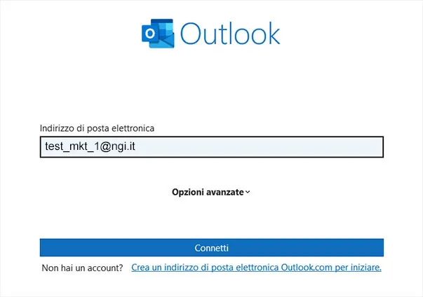 Aggiunta account Outlook