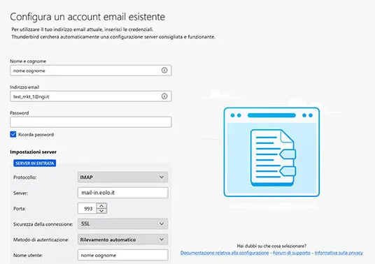 Configura account IMAP Thunderbird