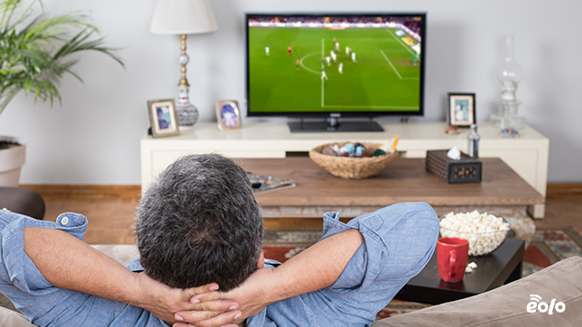 ragazzo guarda partita in tv