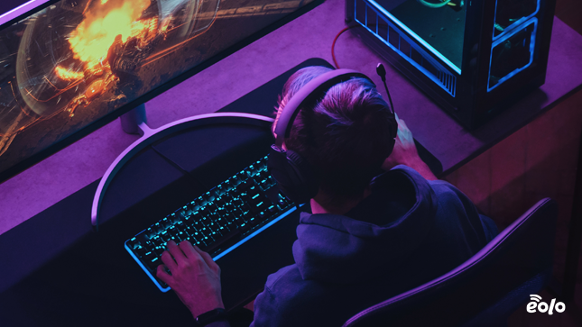 gamer gioca al pc
