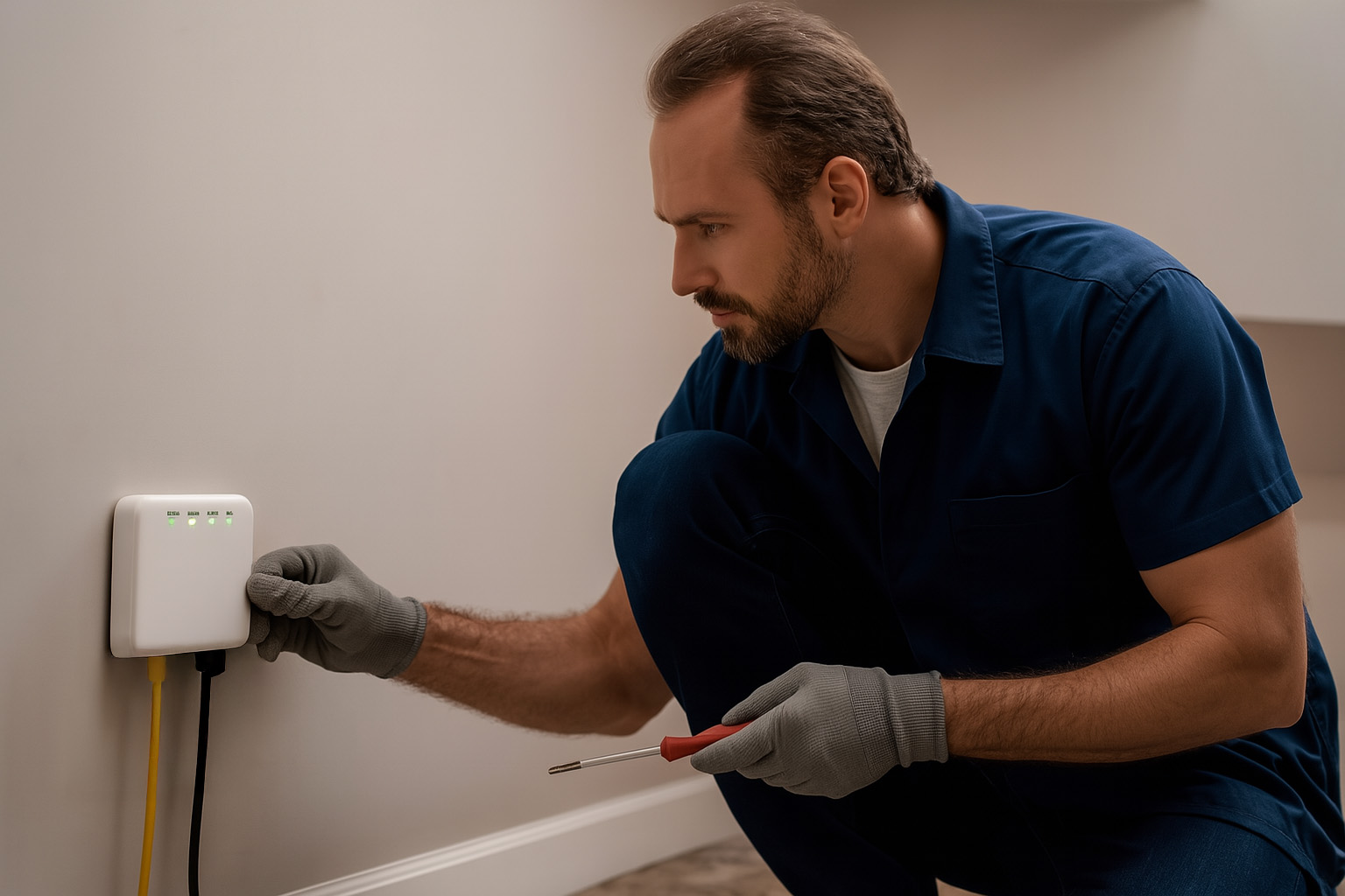 Tecnico EOLO predispone il collegamento in fibra