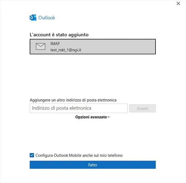 Aggiunta account Outlook